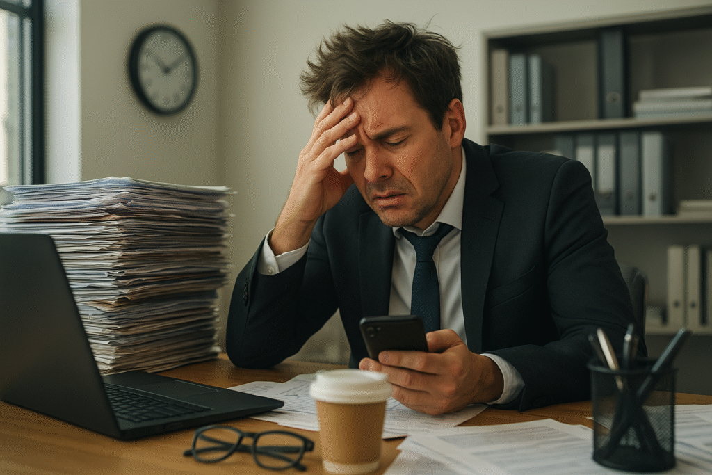 Chef d'entreprise préoccupé et débordé